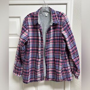 L.L. Bean Women’s L Flannel & Fleece Shirt Jacket Plaid Scandi Girl